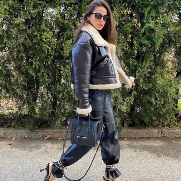 ❌SOLD❌🔥NWT ZARA Blogger's Fav Faux Leather Fleece Collar Jacket - Picture 8 of 17